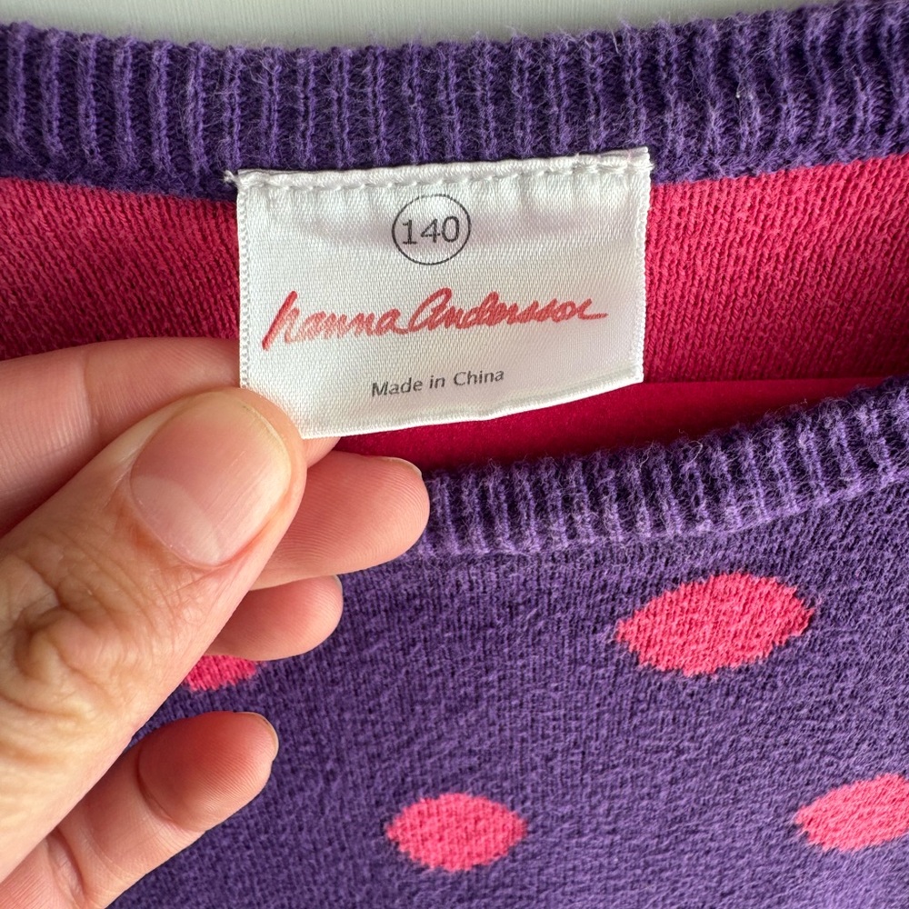 Hanna Andersson Purple Sweater Dress with Pink Dots Size 140/10 - Picture 4 of 9